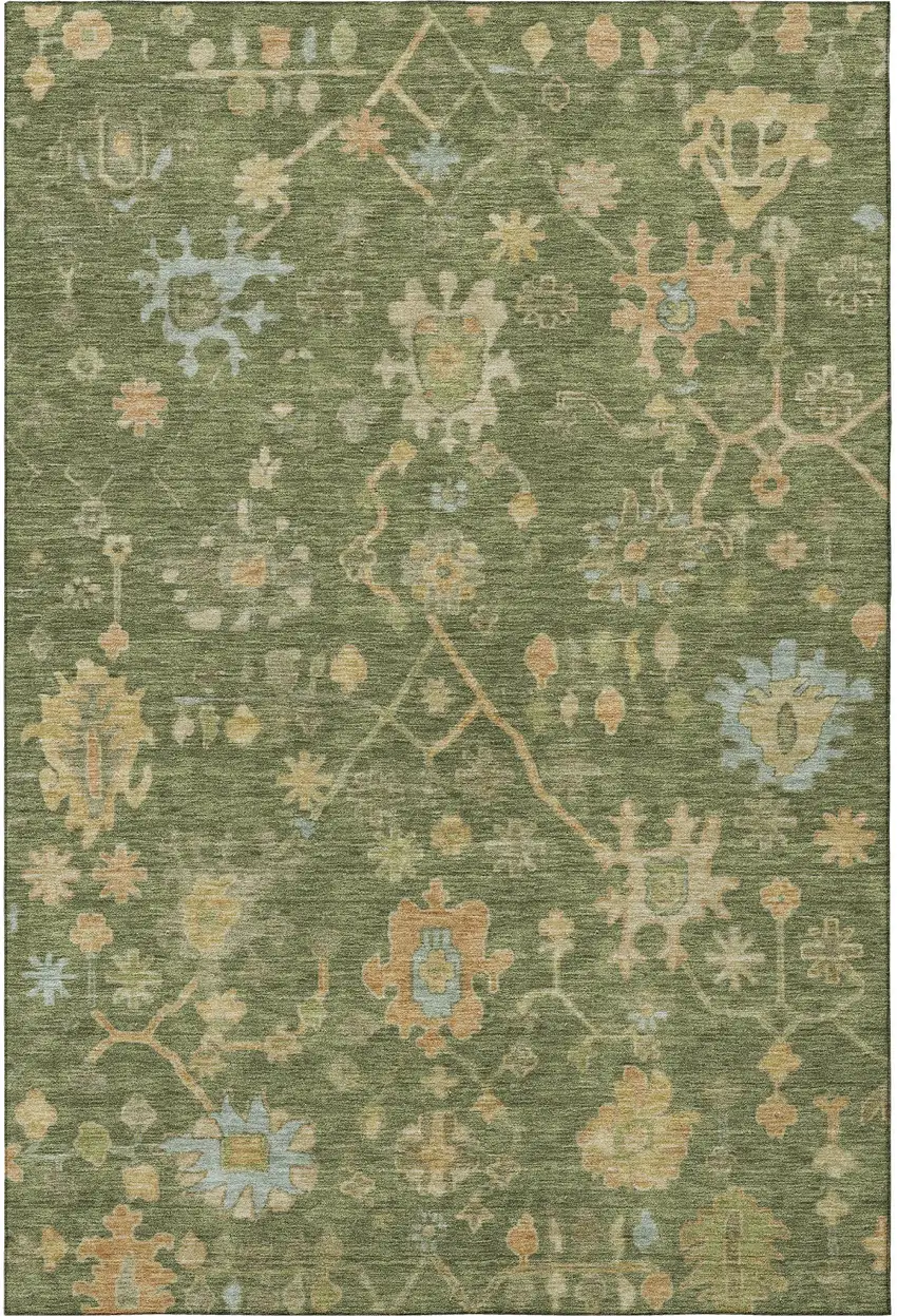 Fern Green Gold And Blue Floral Washable Area Rug With UV Protection Photo 4
