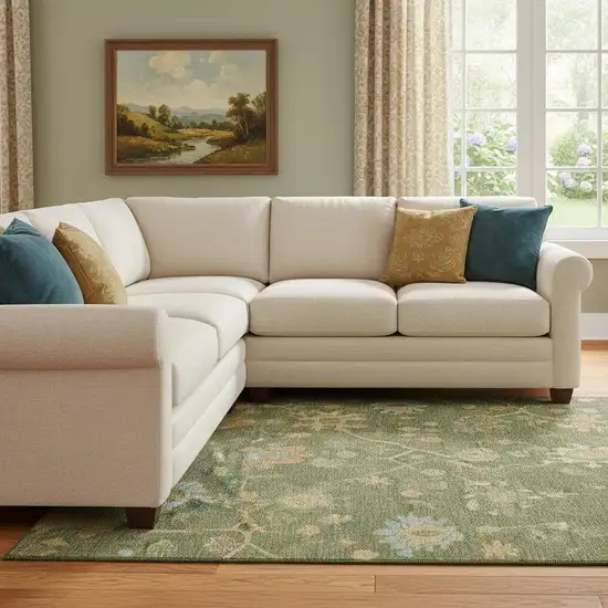 Fern Green Gold And Blue Floral Washable Area Rug With UV Protection Photo 2