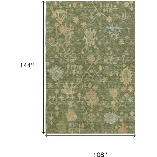 Fern Green Gold And Blue Floral Washable Area Rug With UV Protection Photo 9