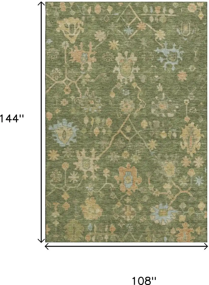 Fern Green Gold And Blue Floral Washable Area Rug With UV Protection Photo 9