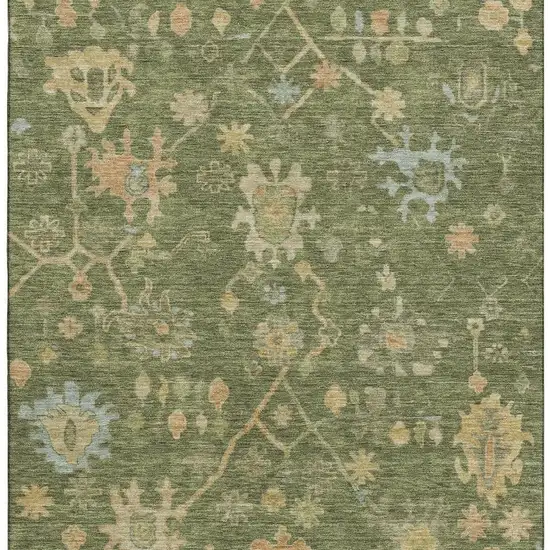 Fern Green Gold And Blue Floral Washable Area Rug With UV Protection Photo 3