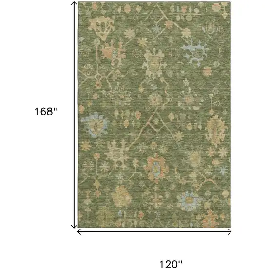 Fern Green Gold And Blue Floral Washable Area Rug With UV Protection Photo 9