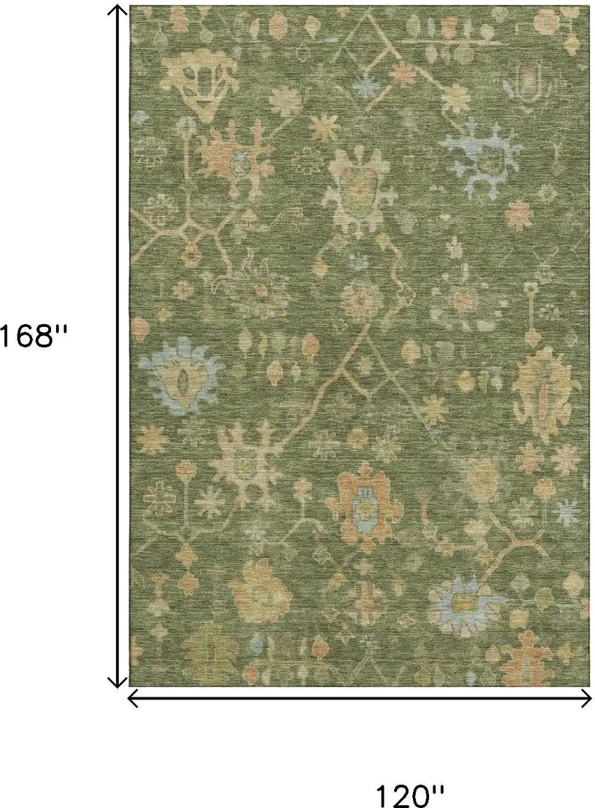 Fern Green Gold And Blue Floral Washable Area Rug With UV Protection Photo 9