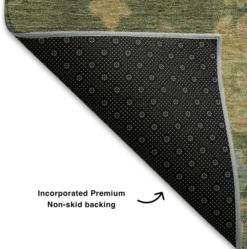 Fern Green Gold And Blue Floral Washable Area Rug With UV Protection Photo 7