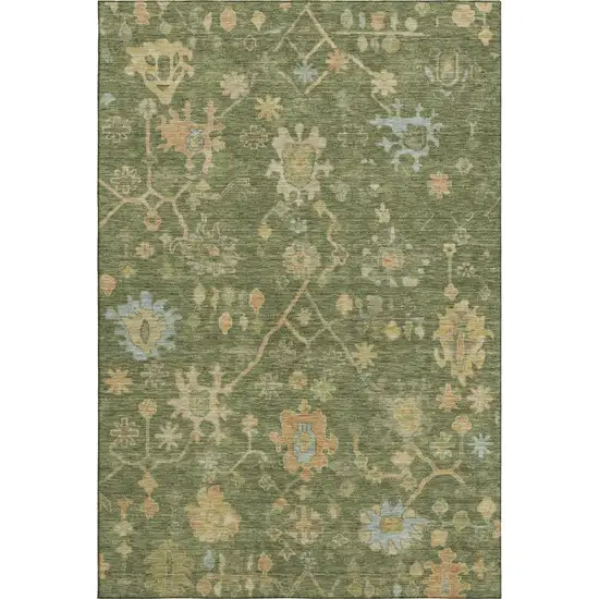 Fern Green Gold And Blue Floral Washable Area Rug With UV Protection Photo 2