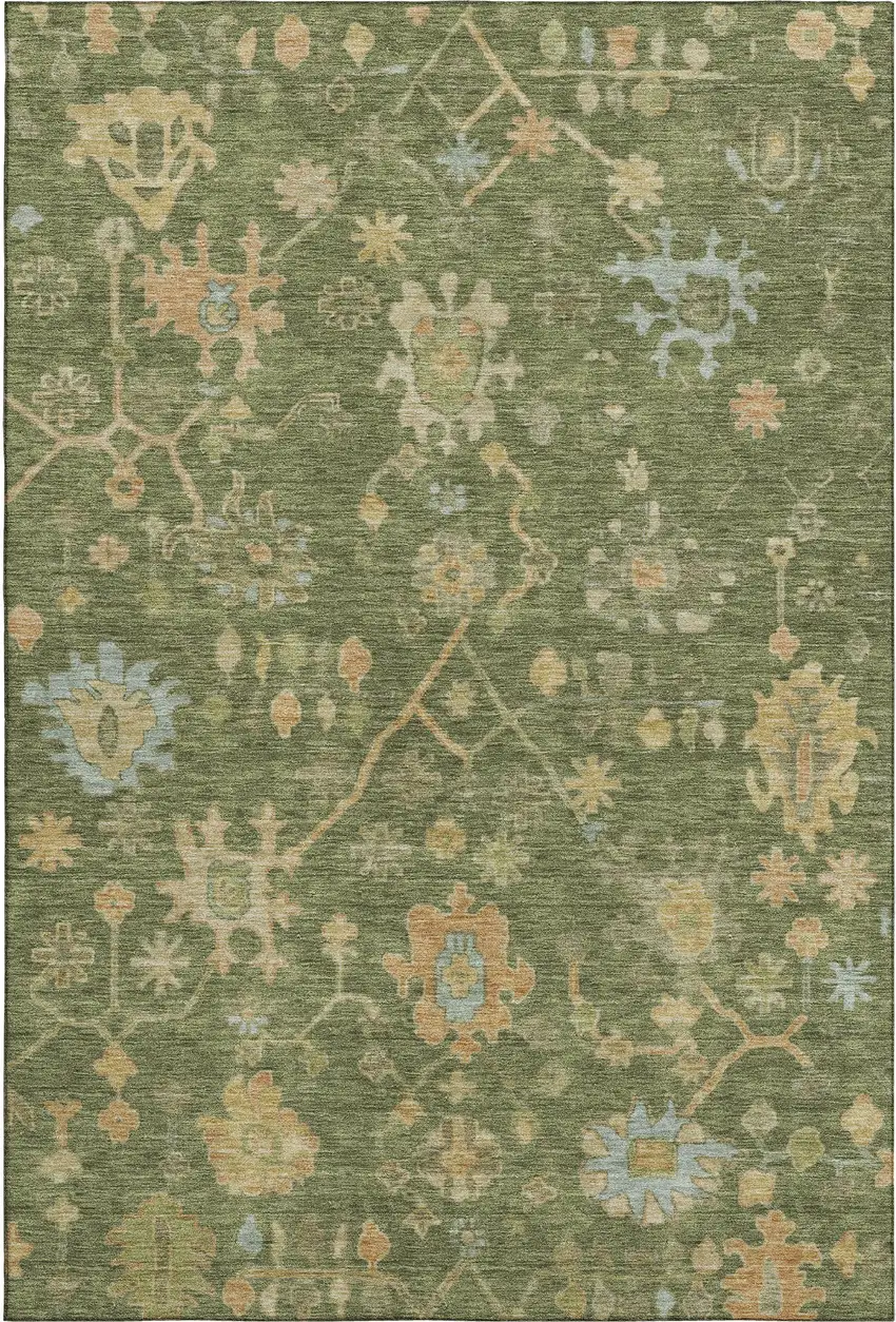 Fern Green Gold And Blue Floral Washable Area Rug With UV Protection Photo 2