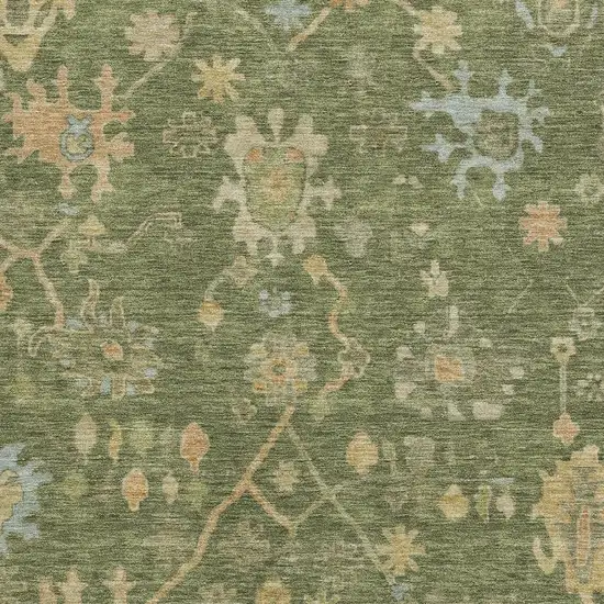 Fern Green Gold And Blue Floral Washable Area Rug With UV Protection Photo 3