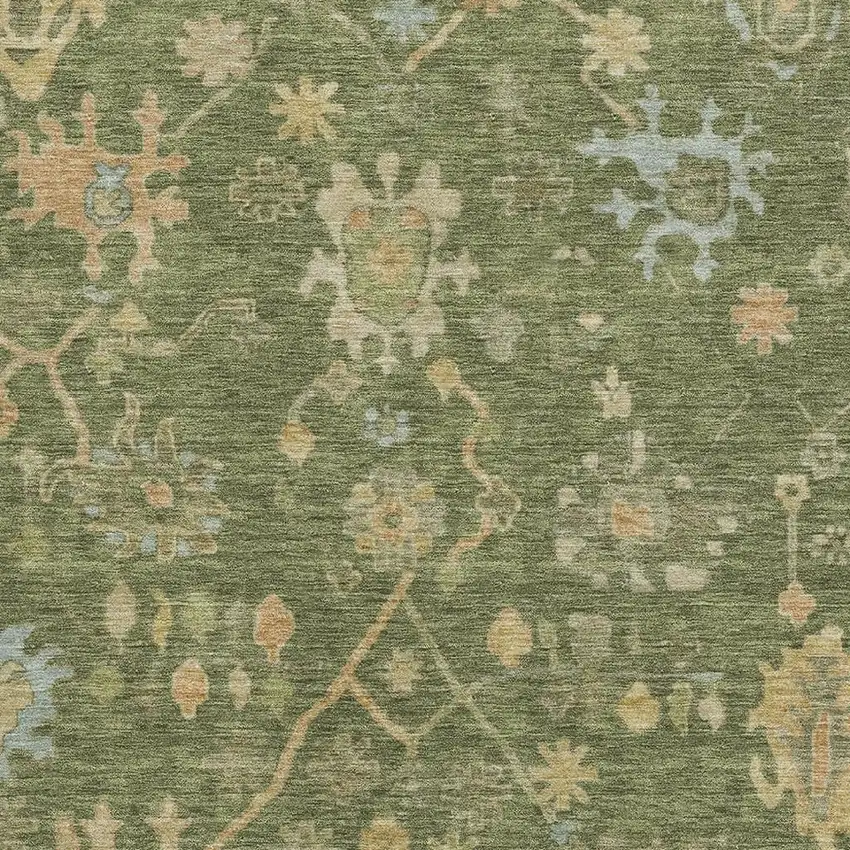 Fern Green Gold And Blue Floral Washable Area Rug With UV Protection Photo 3