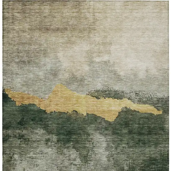 Fern Green Gold And Gray Abstract Washable Indoor Outdoor Area Rug Photo 5