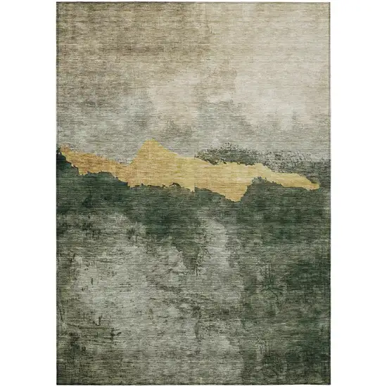 Fern Green Gold And Gray Abstract Washable Indoor Outdoor Area Rug Photo 2