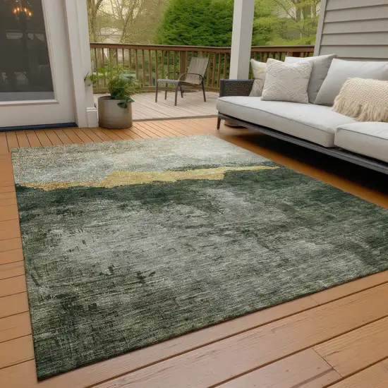 Fern Green Gold And Gray Abstract Washable Indoor Outdoor Area Rug Photo 9