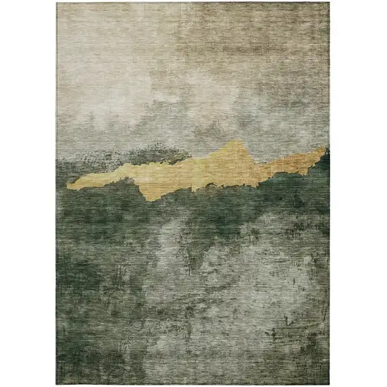 Fern Green Gold And Gray Abstract Washable Indoor Outdoor Area Rug Photo 5