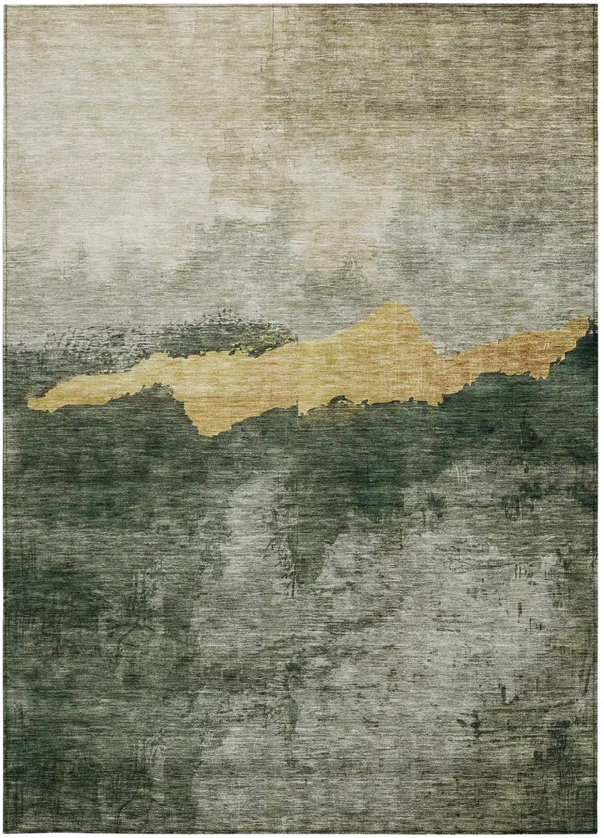 Fern Green Gold And Gray Abstract Washable Indoor Outdoor Area Rug Photo 6