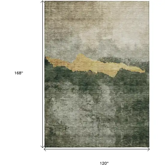 Fern Green Gold And Gray Abstract Washable Indoor Outdoor Area Rug Photo 7