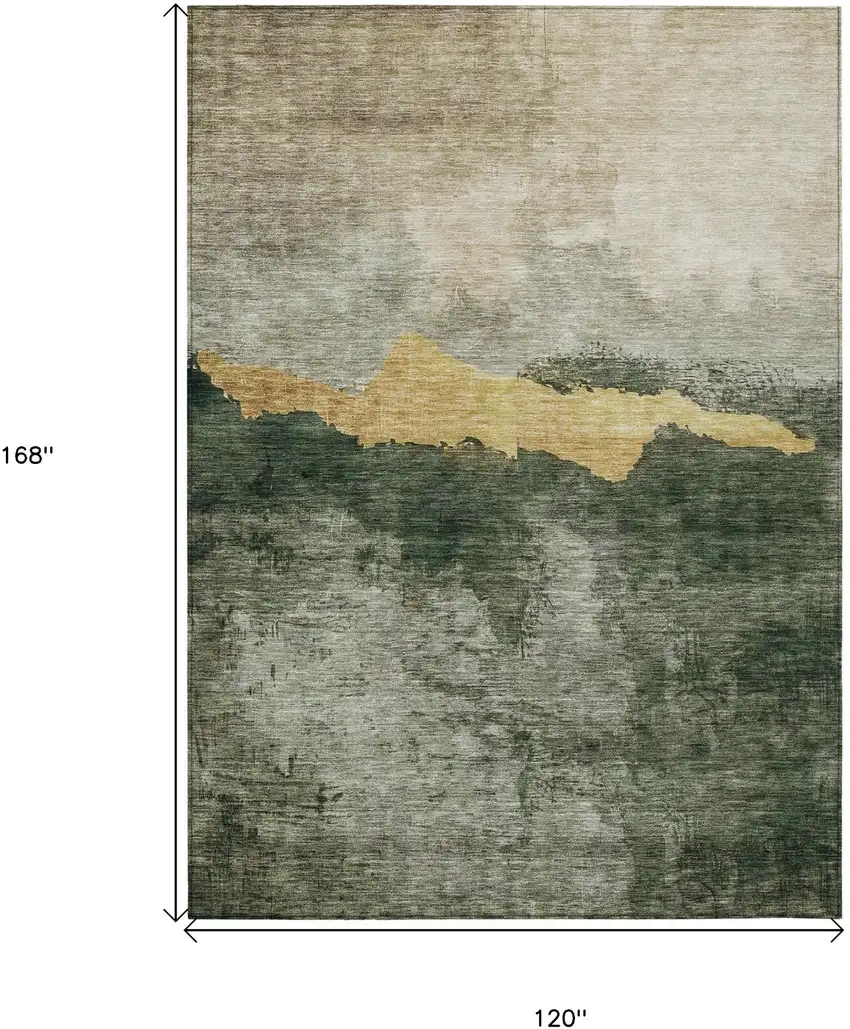 Fern Green Gold And Gray Abstract Washable Indoor Outdoor Area Rug Photo 7