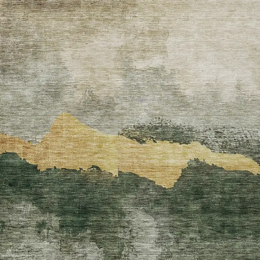 Fern Green Gold And Gray Abstract Washable Indoor Outdoor Area Rug Photo 5