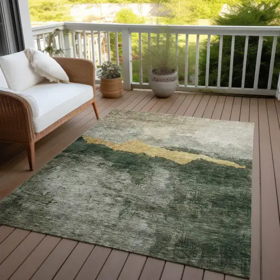 Fern Green Gold And Gray Abstract Washable Indoor Outdoor Area Rug Photo 7