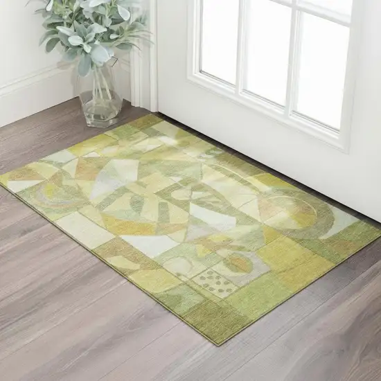 Fern Green Gold And Ivory Abstract Washable Area Rug With UV Protection Photo 2