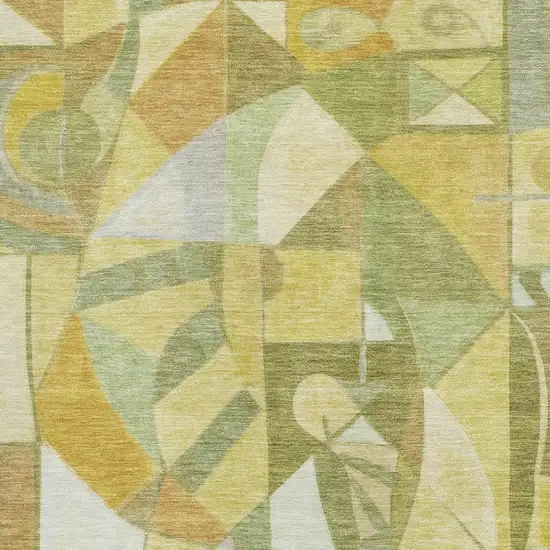 Fern Green Gold And Ivory Abstract Washable Area Rug With UV Protection Photo 2