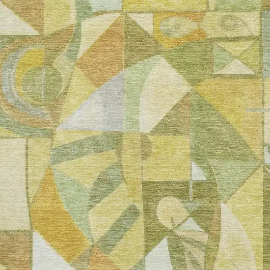 Fern Green Gold And Ivory Abstract Washable Area Rug With UV Protection Photo 2