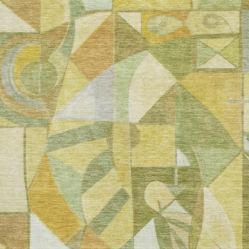 Fern Green Gold And Ivory Abstract Washable Area Rug With UV Protection Photo 2