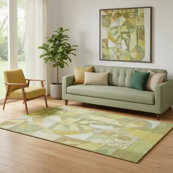 Fern Green Gold And Ivory Abstract Washable Area Rug With UV Protection Photo 2