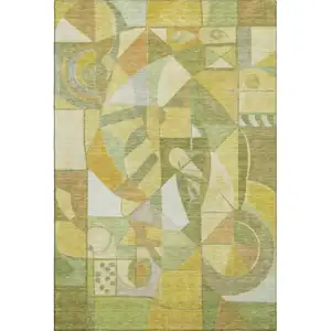 Photo of Fern Green Gold And Ivory Abstract Washable Area Rug With UV Protection
