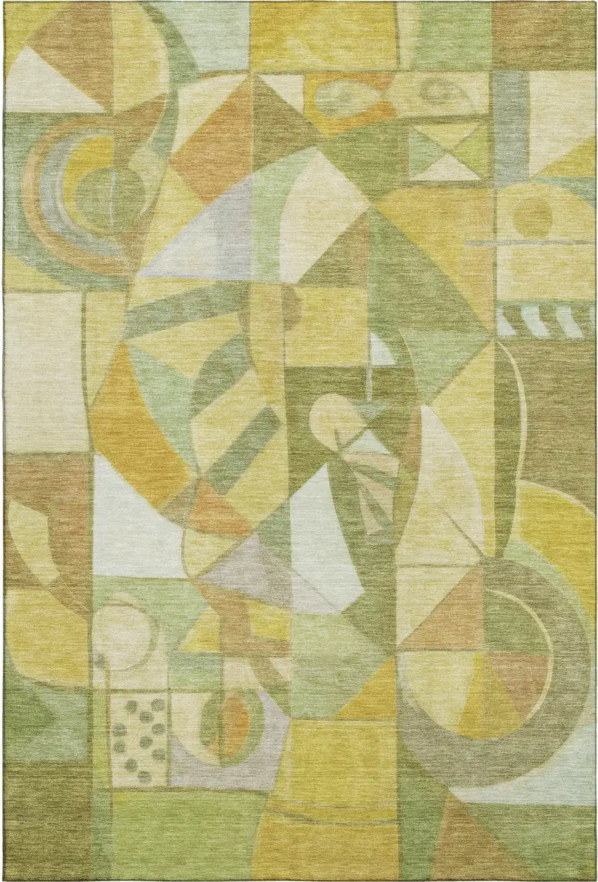 Fern Green Gold And Ivory Abstract Washable Area Rug With UV Protection Photo 1