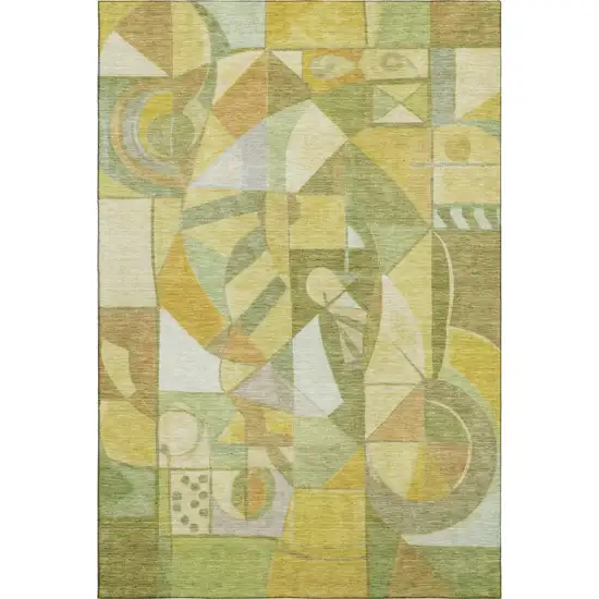 Fern Green Gold And Ivory Abstract Washable Area Rug With UV Protection Photo 1