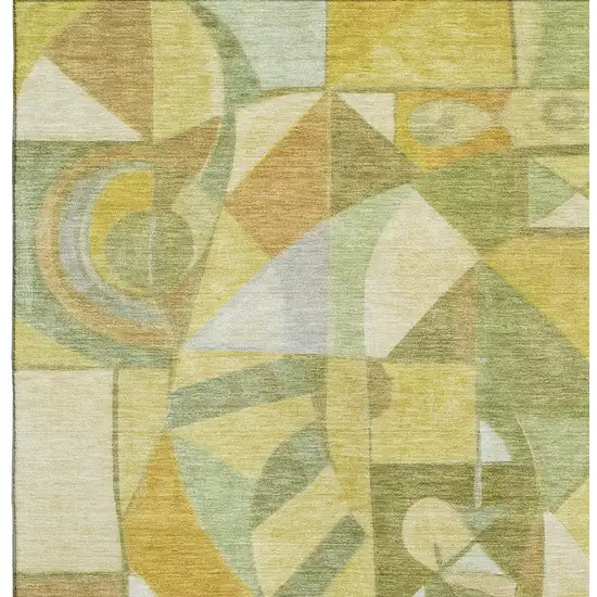Fern Green Gold And Ivory Abstract Washable Area Rug With UV Protection Photo 2