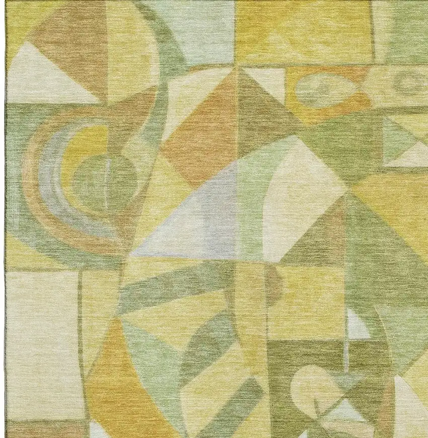 Fern Green Gold And Ivory Abstract Washable Area Rug With UV Protection Photo 2