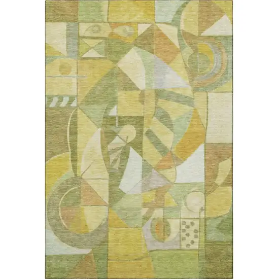 Fern Green Gold And Ivory Abstract Washable Area Rug With UV Protection Photo 3