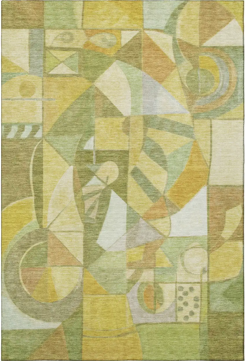 Fern Green Gold And Ivory Abstract Washable Area Rug With UV Protection Photo 3