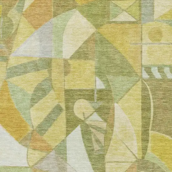 Fern Green Gold And Ivory Abstract Washable Area Rug With UV Protection Photo 2