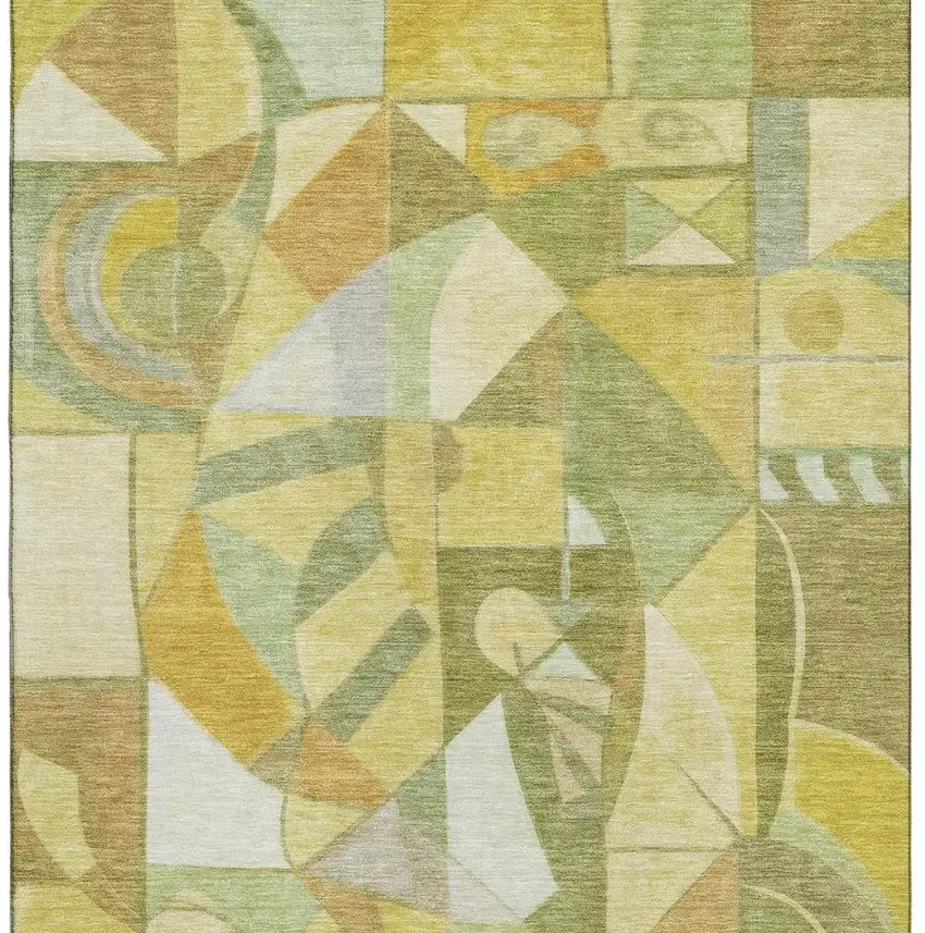Fern Green Gold And Ivory Abstract Washable Area Rug With UV Protection Photo 3