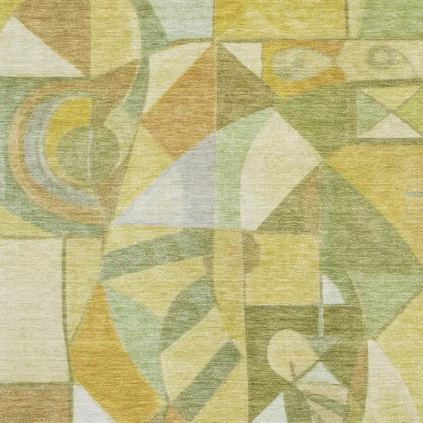 Fern Green Gold And Ivory Abstract Washable Area Rug With UV Protection Photo 2