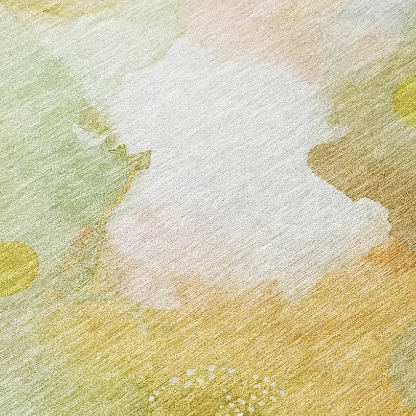 Fern Green Gold And Ivory Abstract Washable Indoor Outdoor Area Rug Photo 8