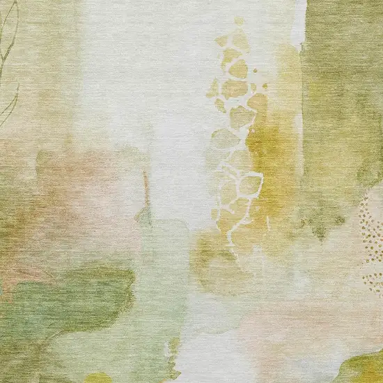 Fern Green Gold And Ivory Abstract Washable Indoor Outdoor Area Rug Photo 7