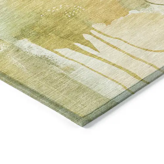Fern Green Gold And Ivory Abstract Washable Indoor Outdoor Area Rug Photo 6