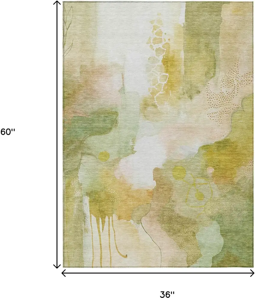 Fern Green Gold And Ivory Abstract Washable Indoor Outdoor Area Rug Photo 9