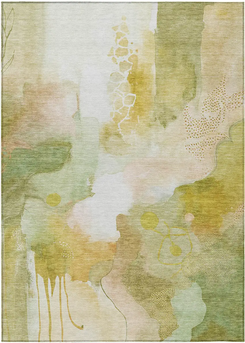 Fern Green Gold And Ivory Abstract Washable Indoor Outdoor Area Rug Photo 9