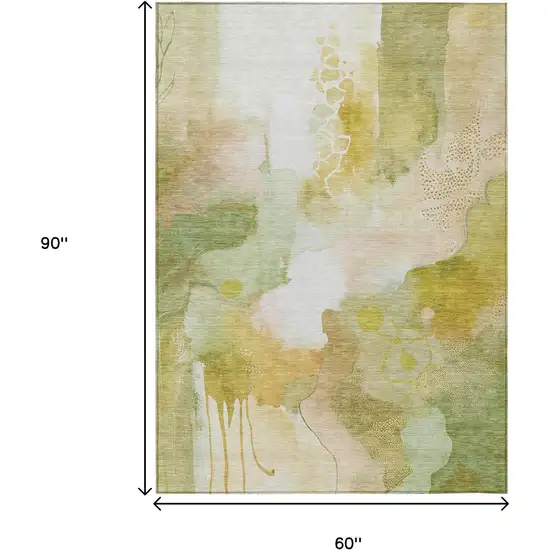 Fern Green Gold And Ivory Abstract Washable Indoor Outdoor Area Rug Photo 9