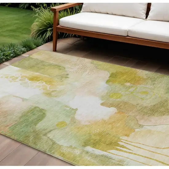 Fern Green Gold And Ivory Abstract Washable Indoor Outdoor Area Rug Photo 2
