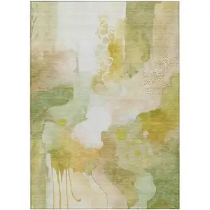 Photo of Fern Green Gold And Ivory Abstract Washable Indoor Outdoor Area Rug
