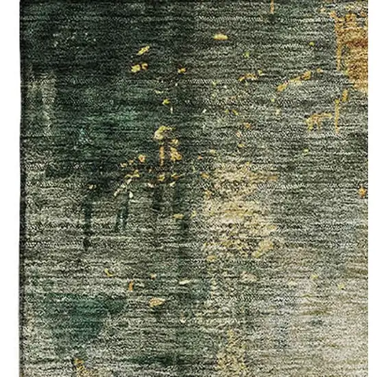 Fern Green Gold And Silver Abstract Washable Area Rug With UV Protection Photo 3