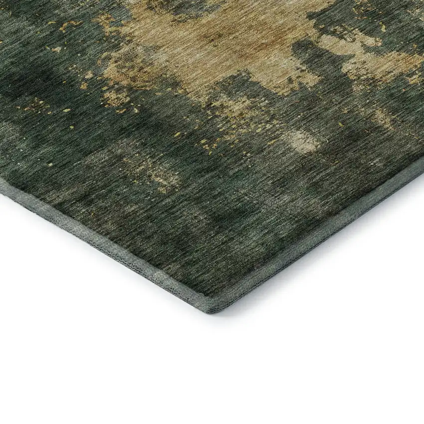 Fern Green Gold And Silver Abstract Washable Area Rug With UV Protection Photo 7