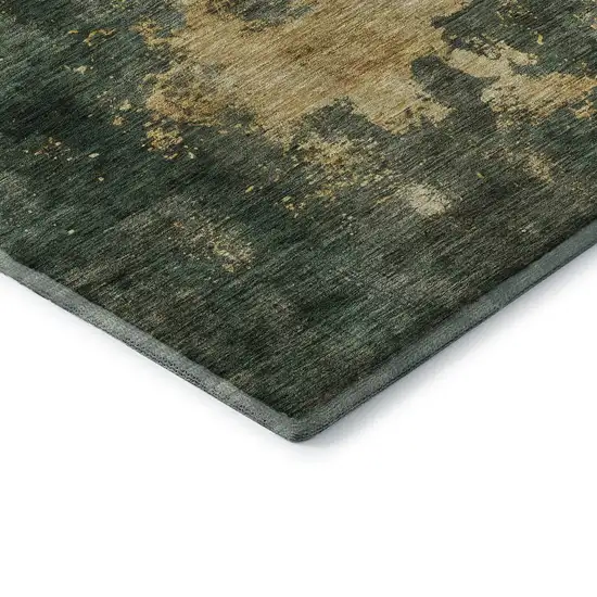 Fern Green Gold And Silver Abstract Washable Area Rug With UV Protection Photo 7