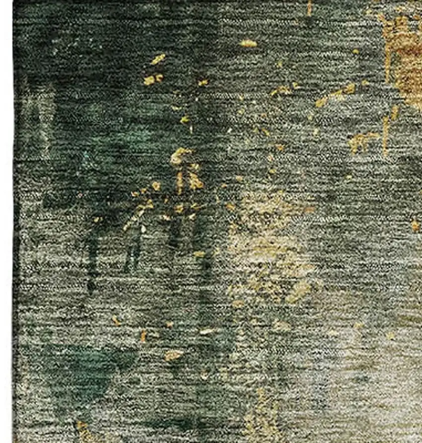 Fern Green Gold And Silver Abstract Washable Area Rug With UV Protection Photo 2