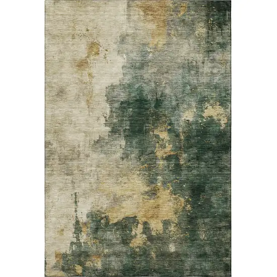 Fern Green Gold And Silver Abstract Washable Area Rug With UV Protection Photo 3