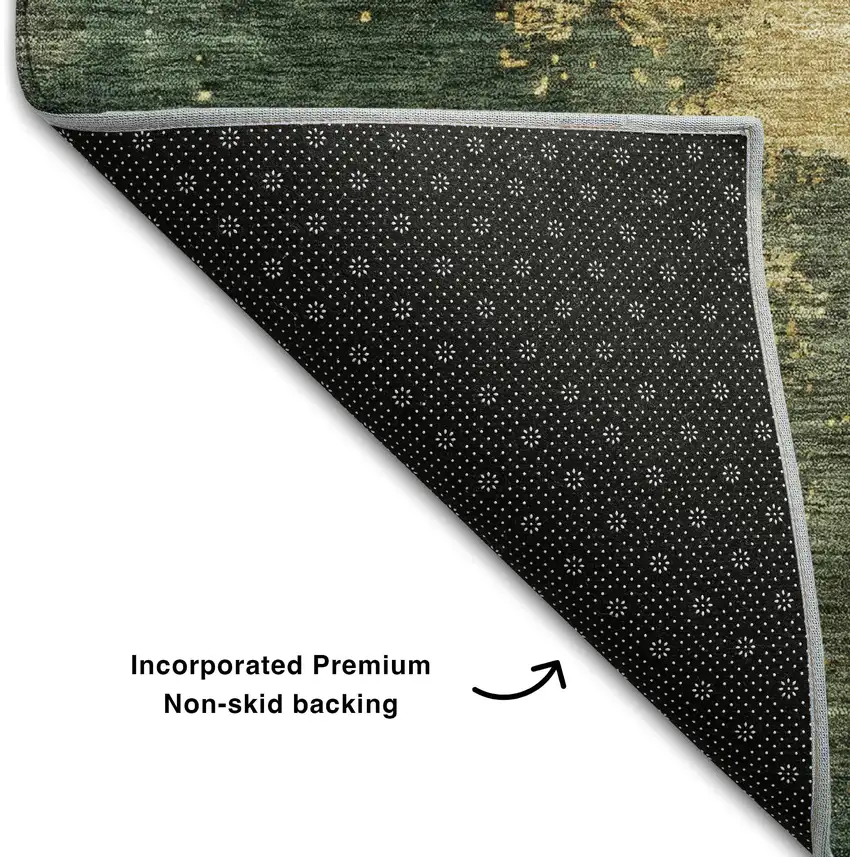 Fern Green Gold And Silver Abstract Washable Area Rug With UV Protection Photo 6
